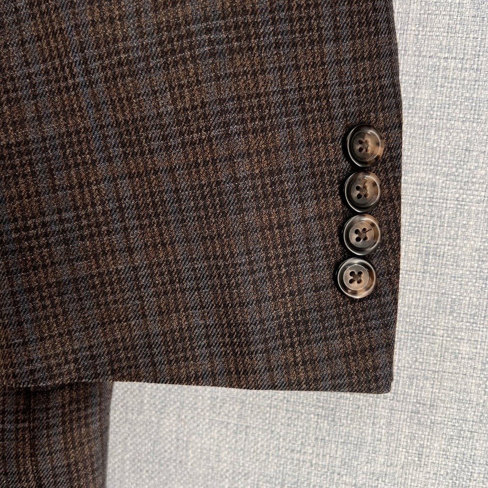 Jos‎ A Bank Wool Sport Coat Windowpane Plaid Blazer Men 46R Brown Tailored Ivy - Picture 3 of 12